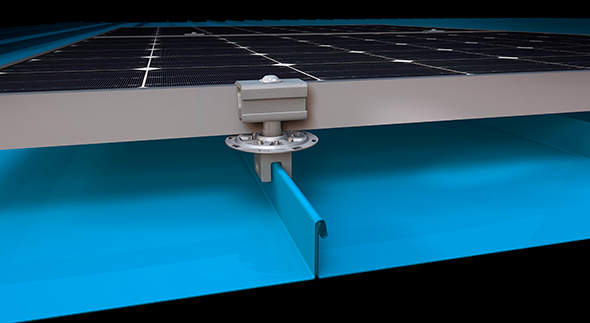 Solar panel mounted to standing seam roof